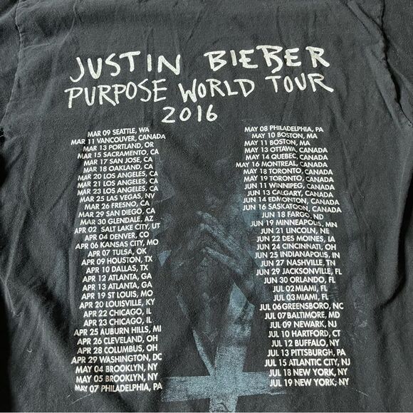 Justin Bieber Women's Small 2016 Purpose World Tour Concert T-shirt. - Picture 5 of 6